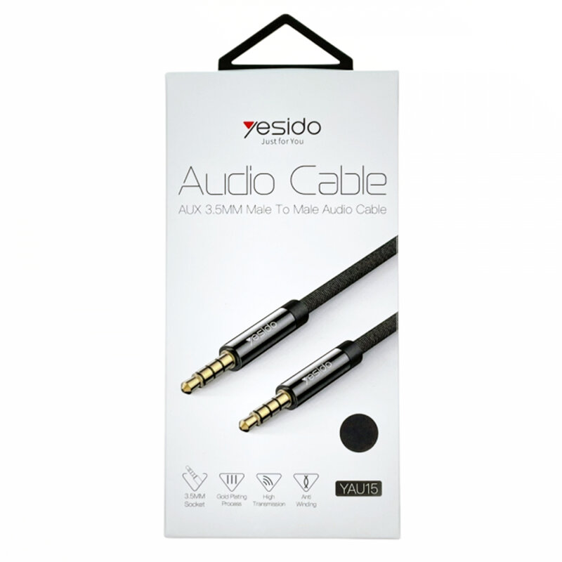 Cablu audio Jack 3.5mm la Jack 3.5mm Yesido YAU15, stereo, 2m, negru