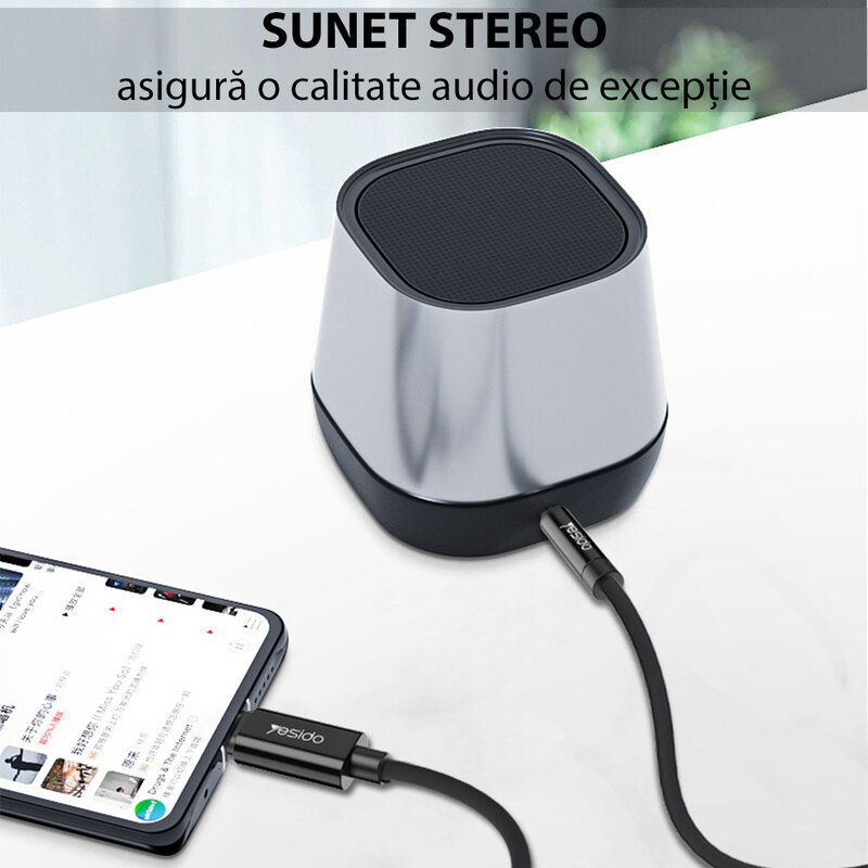 Adaptor audio iPhone la Jack 3.5mm Yesido YAU17, negru