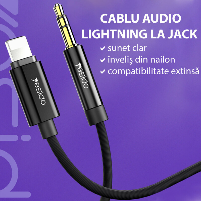 Adaptor audio iPhone la Jack 3.5mm Yesido YAU17, negru