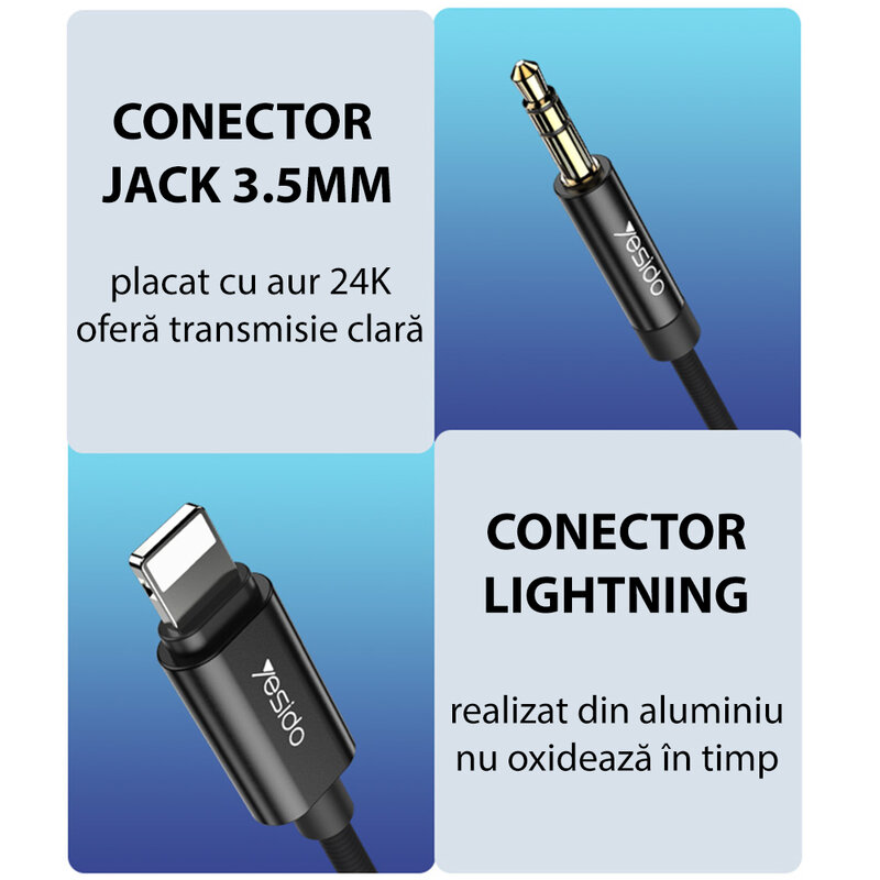 Adaptor audio iPhone la Jack 3.5mm Yesido YAU17, negru