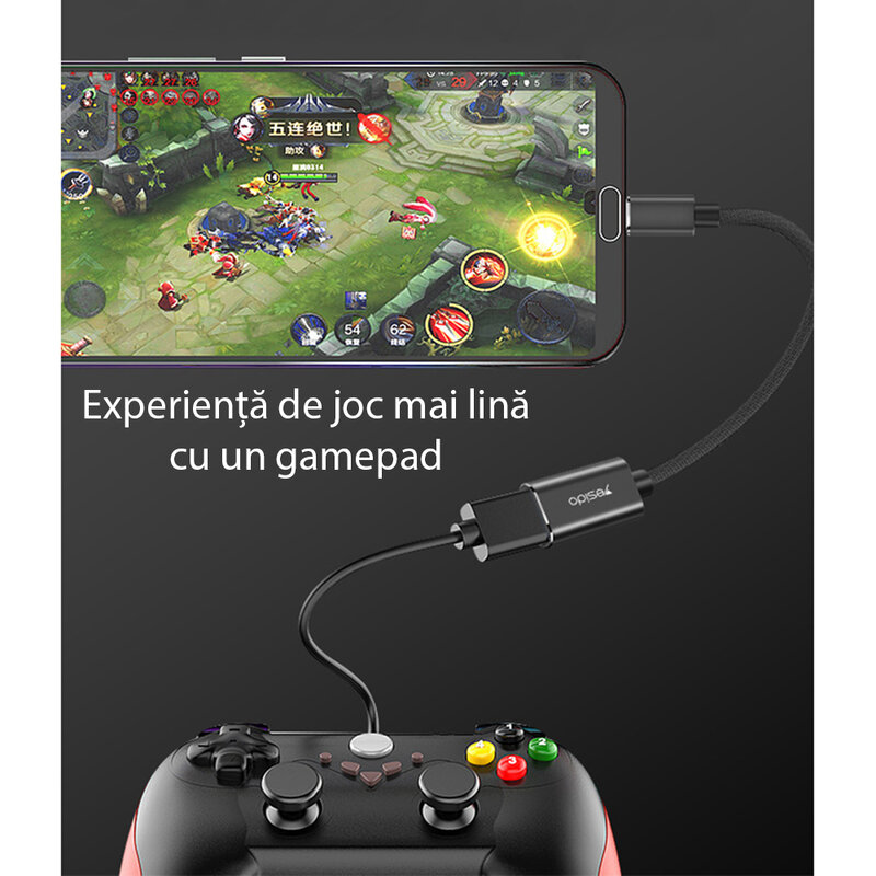 Adaptor USB la Type-C OTG Yesido GS01, plug & play, negru