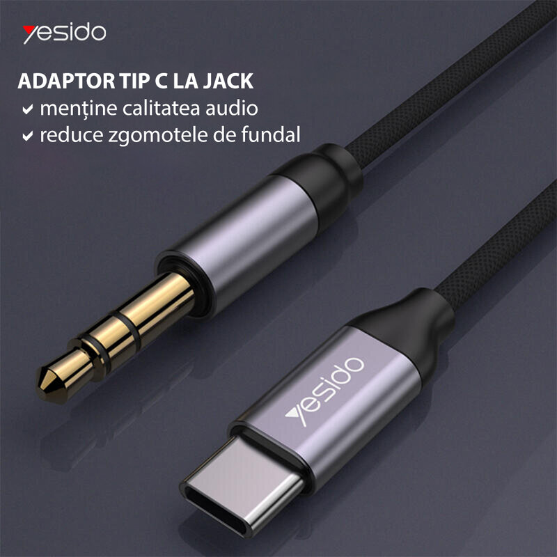 Adaptor audio Type-C la Jack 3.5mm Yesido YAU20, negru
