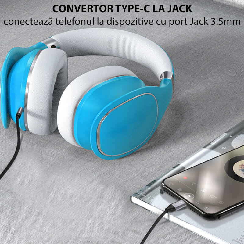 Adaptor audio Type-C la Jack 3.5mm Yesido YAU20, negru