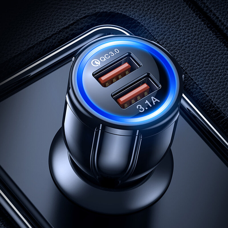 Incarcator Auto Mobster Qualcomm Quick Charge 3.0, Dual USB 5V/6A + Cablu 3in1, 1.2m - Negru