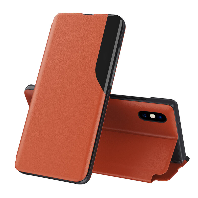 Husa iPhone XS Max Eco Leather View Flip Tip Carte - Portocaliu