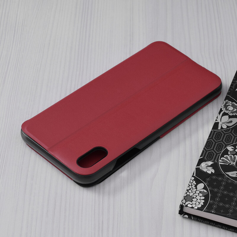 Husa iPhone X, iPhone 10 Eco Leather View Flip Tip Carte - Rosu
