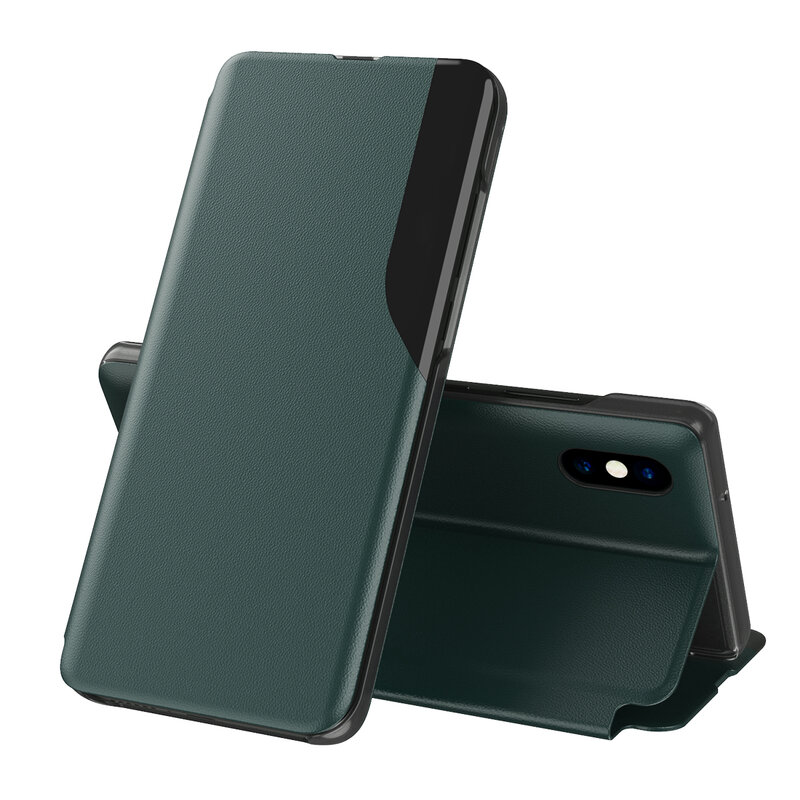 Husa iPhone X, iPhone 10 Eco Leather View Flip Tip Carte - Verde