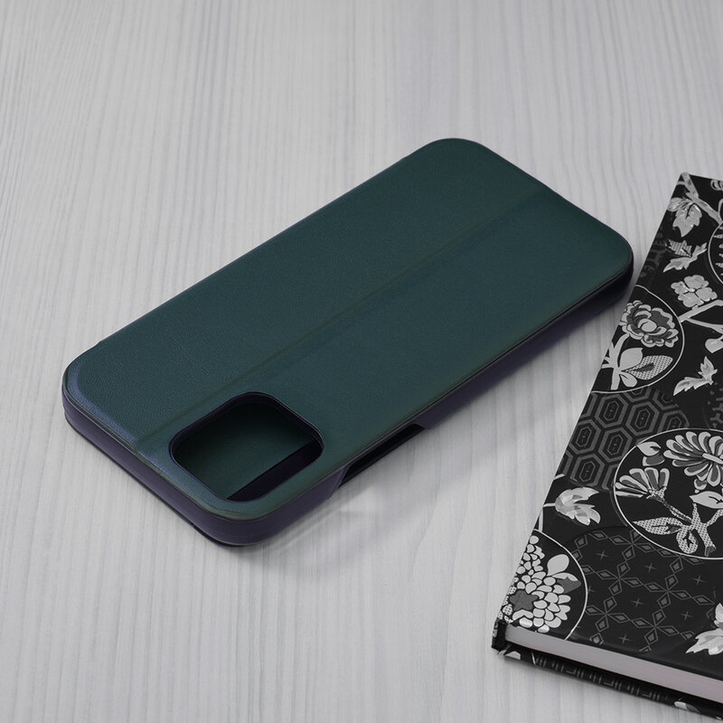 Husa iPhone 12 Pro Eco Leather View Flip Tip Carte - Verde