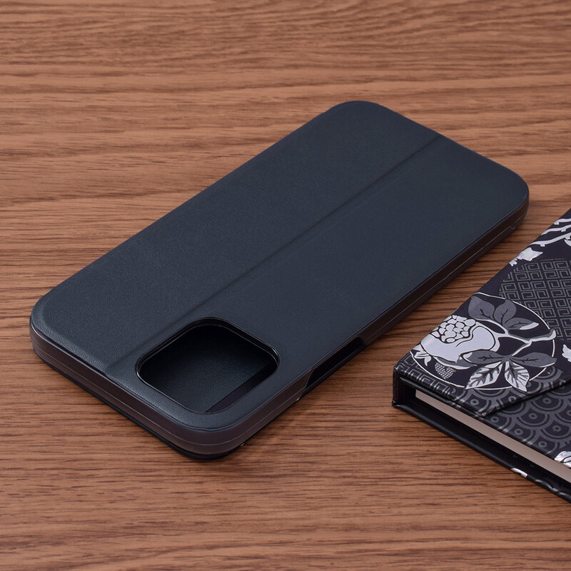 Husa iPhone 12 Pro Max Eco Leather View Flip Tip Carte - Albastru