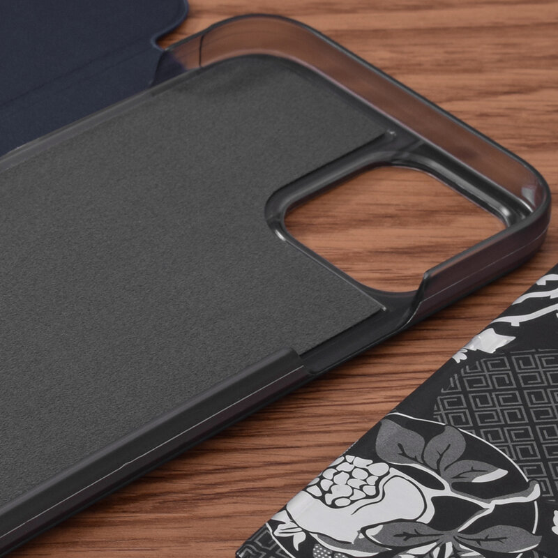 Husa iPhone 12 Pro Max Eco Leather View Flip Tip Carte - Albastru