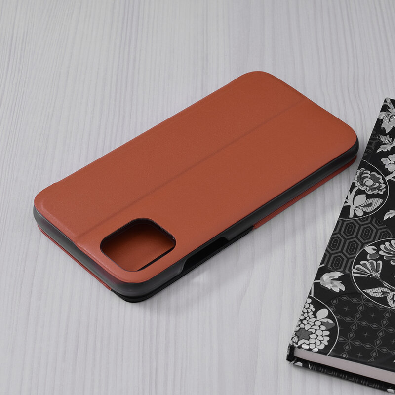 Husa iPhone 11 Eco Leather View Flip Tip Carte - Portocaliu