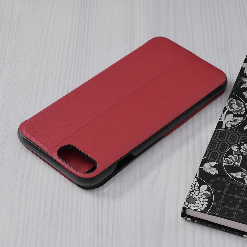 Husa iPhone SE 2, SE 2020 Eco Leather View Flip Tip Carte - Rosu