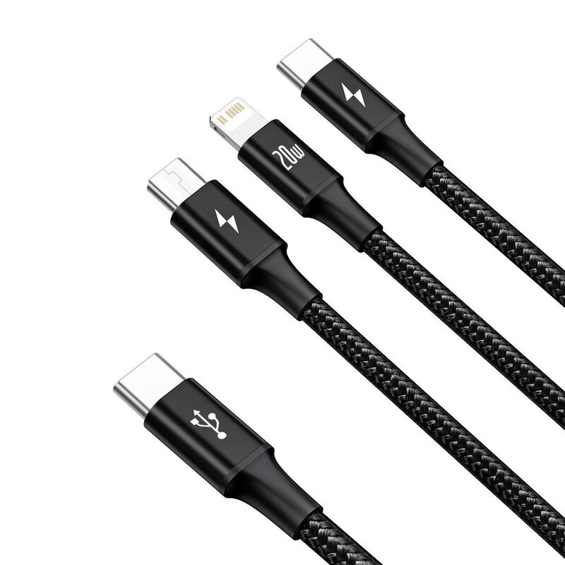 Cablu de date Type-C la Micro-USB, Lightning, Type-C Baseus, 1.5m, negru, CAMLT-SC01