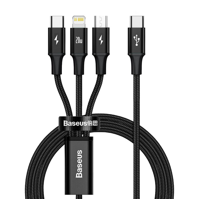 Cablu de date Type-C la Micro-USB, Lightning, Type-C Baseus, 1.5m, negru, CAMLT-SC01