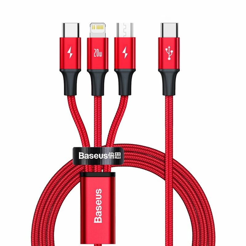 Cablu de date Type-C la Micro-USB, Lightning, Type-C Baseus, 1.5m, rosu, CAMLT-SC09