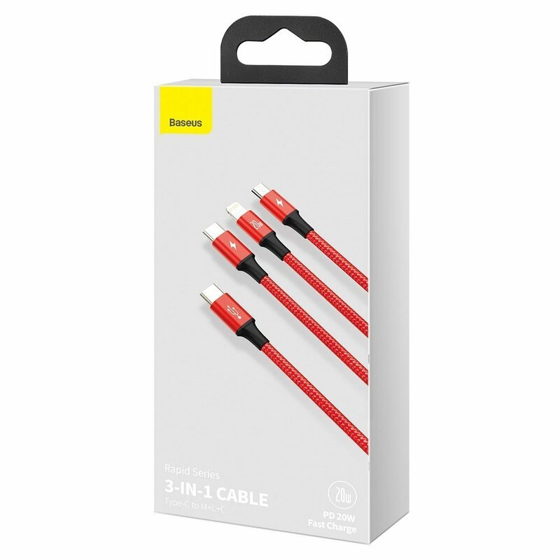 Cablu de date Type-C la Micro-USB, Lightning, Type-C Baseus, 1.5m, rosu, CAMLT-SC09