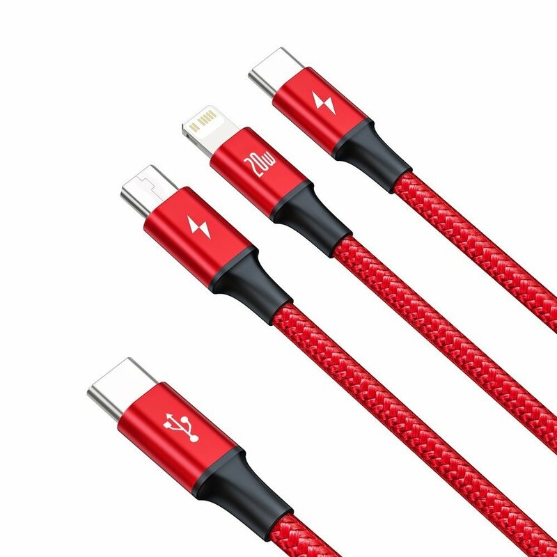 Cablu de date Type-C la Micro-USB, Lightning, Type-C Baseus, 1.5m, rosu, CAMLT-SC09