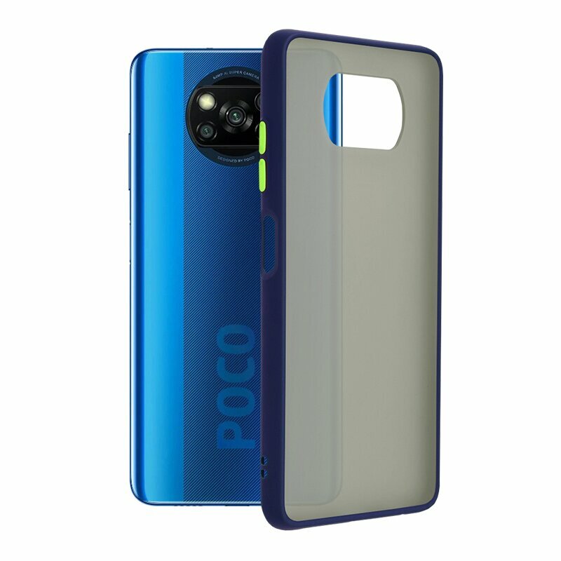 Husa Xiaomi Poco X3 Pro Mobster Chroma Cu Butoane Si Margini Colorate - Albastru