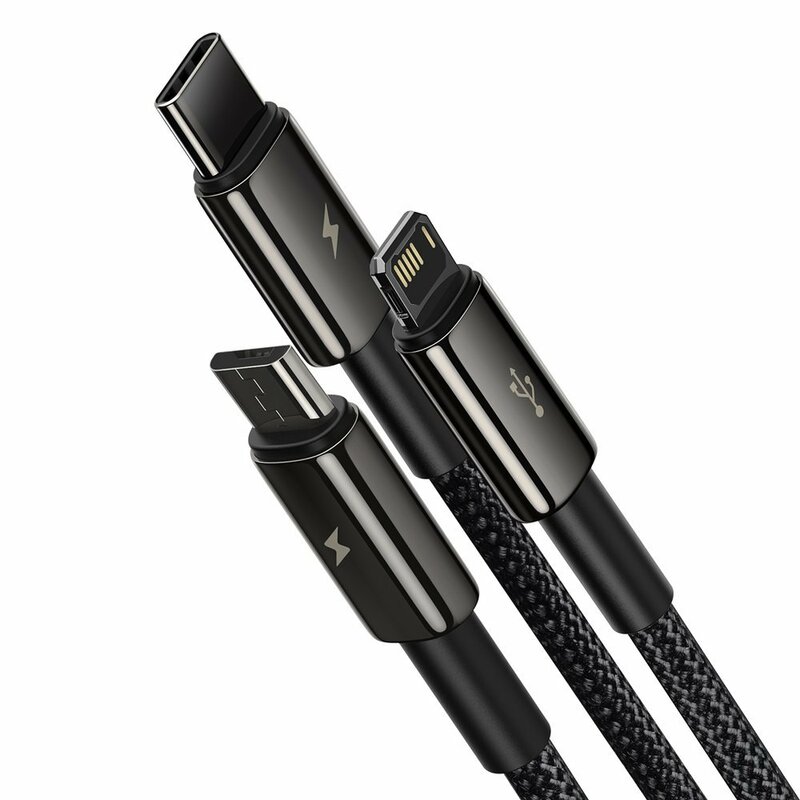 Cablu de date USB la Micro-USB, Lightning, Type-C Baseus, 1.5m, negru, CAMLTWJ-01