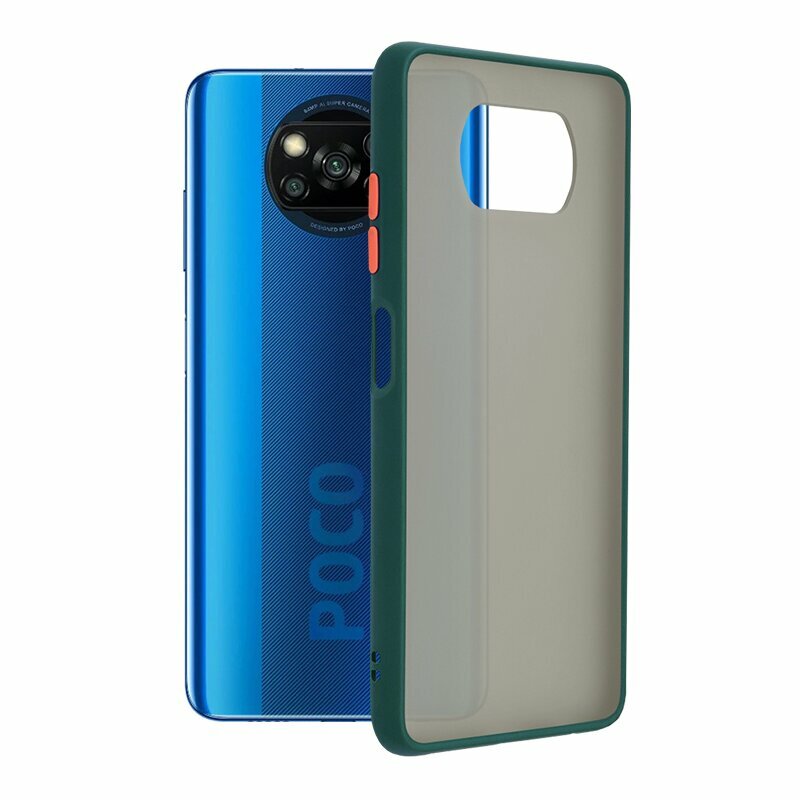 Husa Xiaomi Poco X3 Pro Mobster Chroma Cu Butoane Si Margini Colorate - Verde Inchis