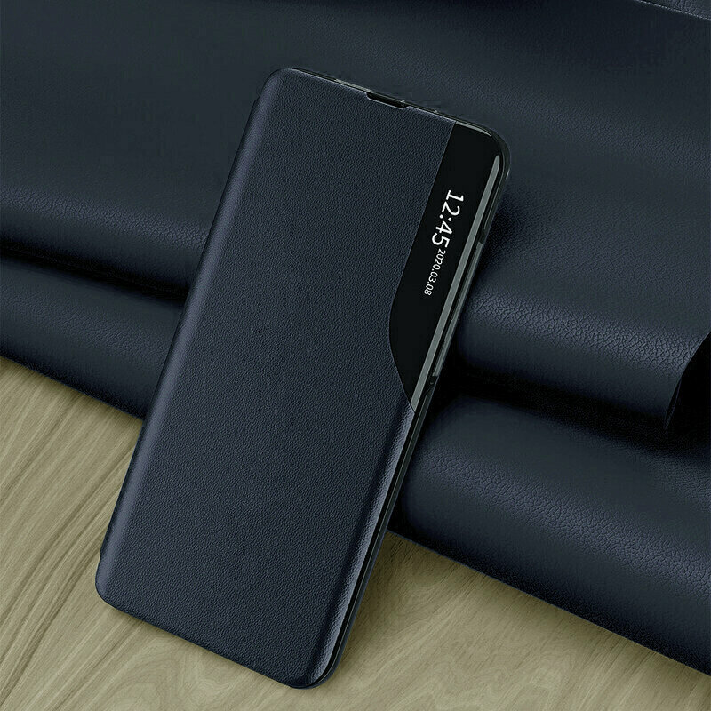 Husa Samsung Galaxy A12 Eco Leather View flip tip carte, albastru