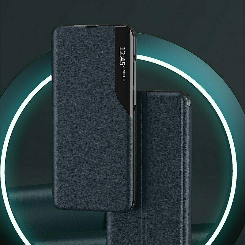 Husa Samsung Galaxy A12 Eco Leather View flip tip carte, albastru
