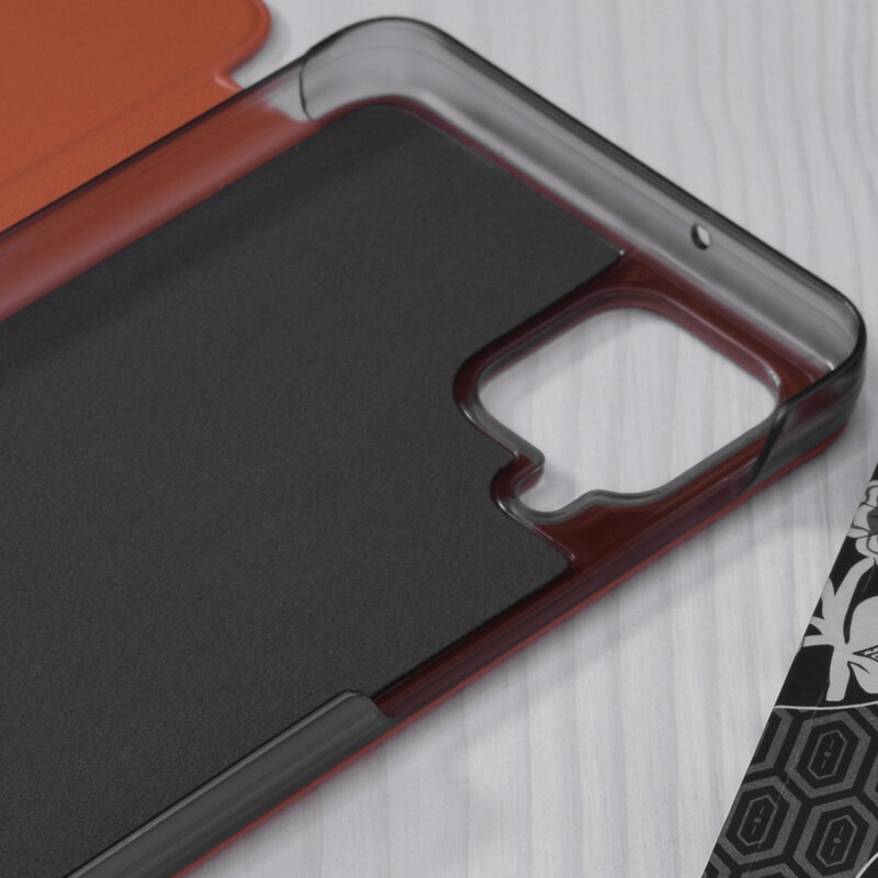 Husa Samsung Galaxy A12 Eco Leather View flip tip carte, portocaliu