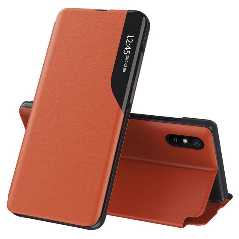 Husa Xiaomi Redmi 9A Eco Leather View Flip Tip Carte - Portocaliu