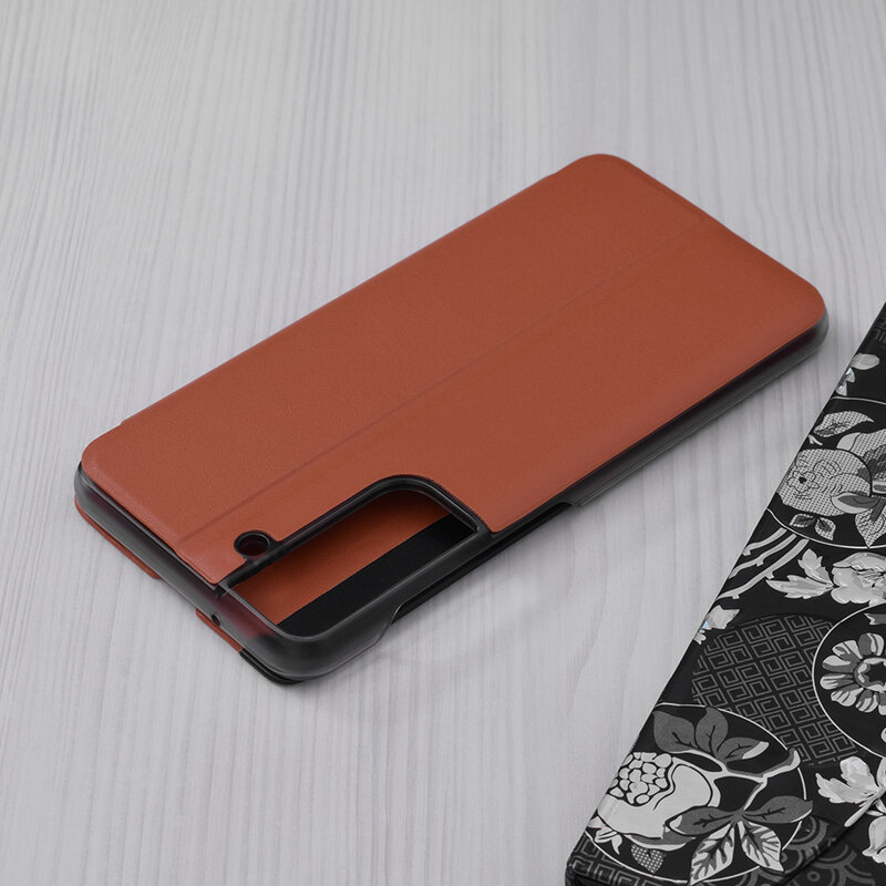 Husa Samsung Galaxy S21 FE 5G Eco Leather View Flip Tip Carte - portocaliu
