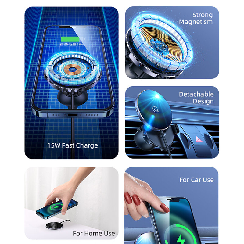 Incarcator wireless auto cu suport magnetic telefon USAMS, negru, US-CD164