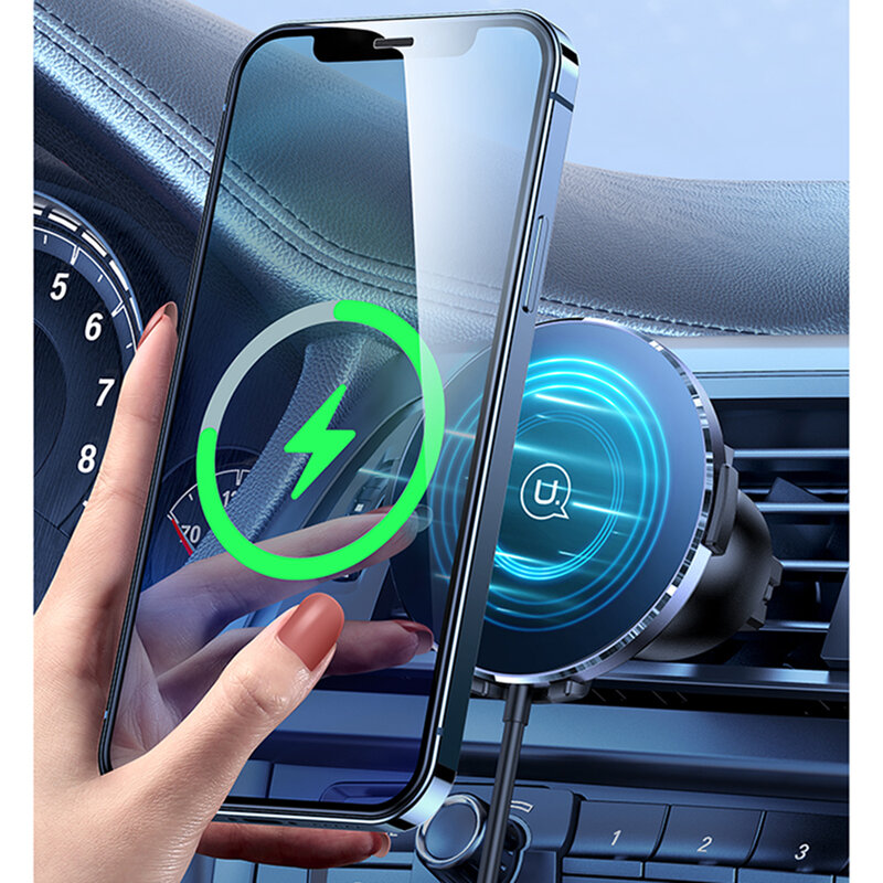 Incarcator wireless auto cu suport magnetic telefon USAMS, negru, US-CD164