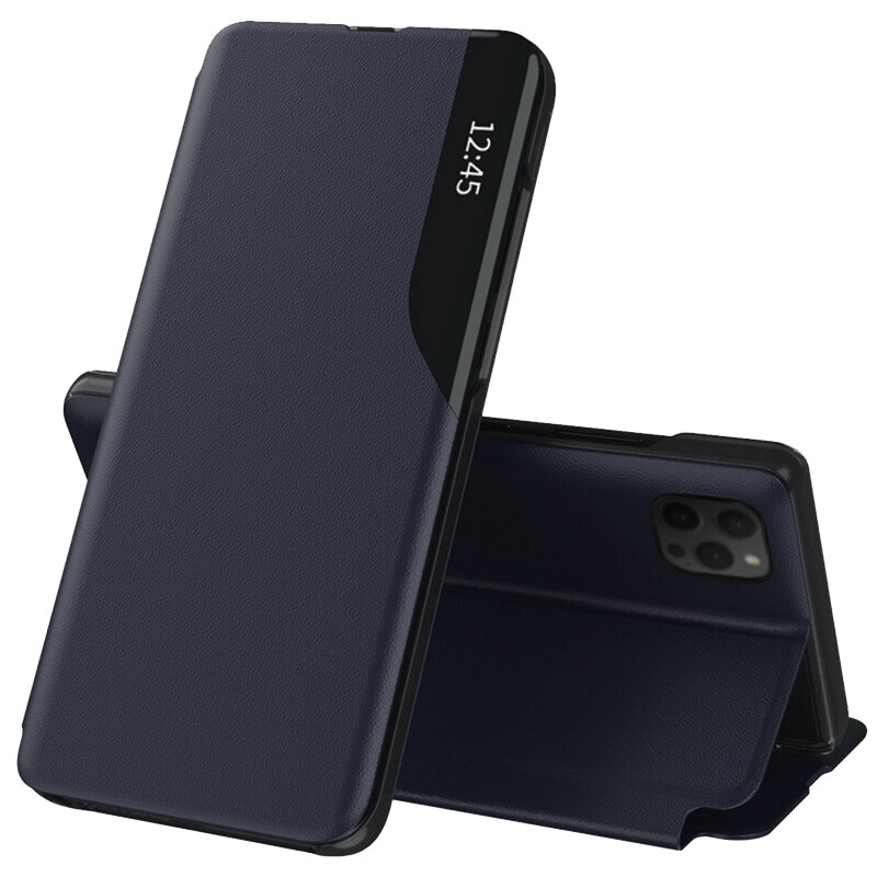 Husa iPhone 12 Pro Eco Leather View Flip Tip Carte - Albastru