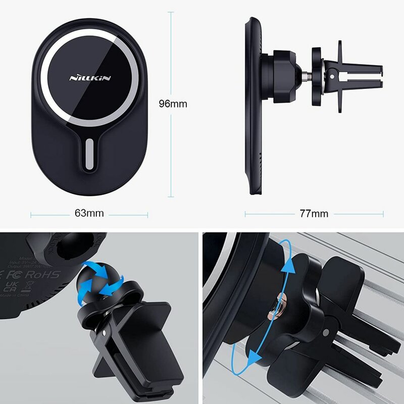 Suport auto MagSafe, incarcator wireless iPhone 12 Nillkin, negru