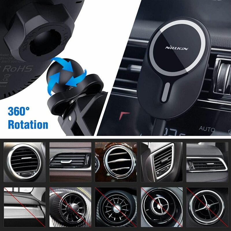 Suport auto MagSafe, incarcator wireless iPhone 12 Nillkin, negru