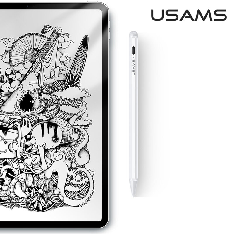 Stylus pen iPad activ Usams, cablu USB-C, LED, alb, US-ZB135