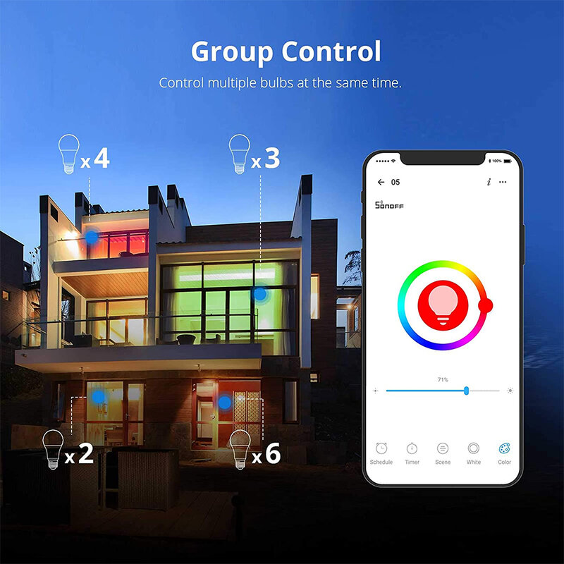 Bec LED smart Sonoff B02, Wi-Fi, E27, 806lm, 9W, lumina calda si rece