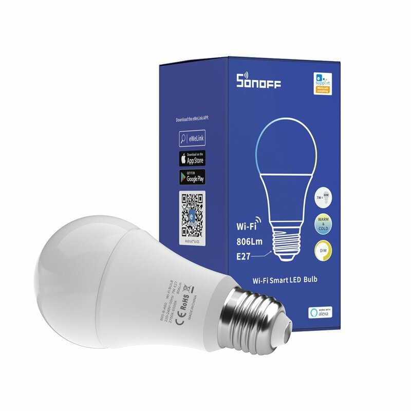 Bec LED smart Sonoff B02, Wi-Fi, E27, 806lm, 9W, lumina calda si rece