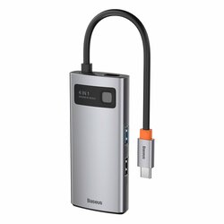 Hub USB-C Baseus la HDMI, Type-C, 2x USB, 100W, gri, CAHUB-CY0G
