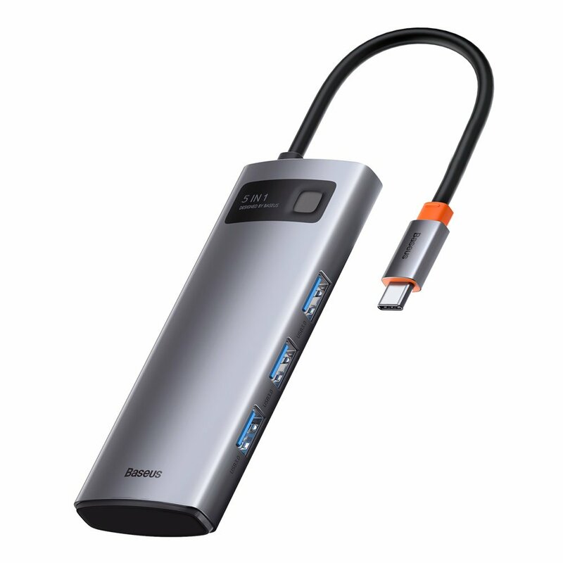 Hub USB-C Baseus la HDMI, Type-C, 3x USB, 100W, gri, CAHUB-CX0G