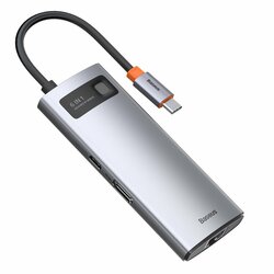 Hub USB-C Baseus la HDMI, Type-C, 3x USB, RJ45, 100W, gri, CAHUB-CW0G