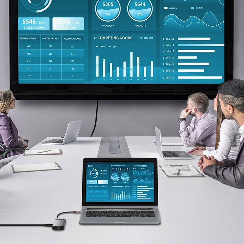 Hub USB-C Baseus la HDMI, Type-C, 3x USB, RJ45, 100W, gri, CAHUB-CW0G