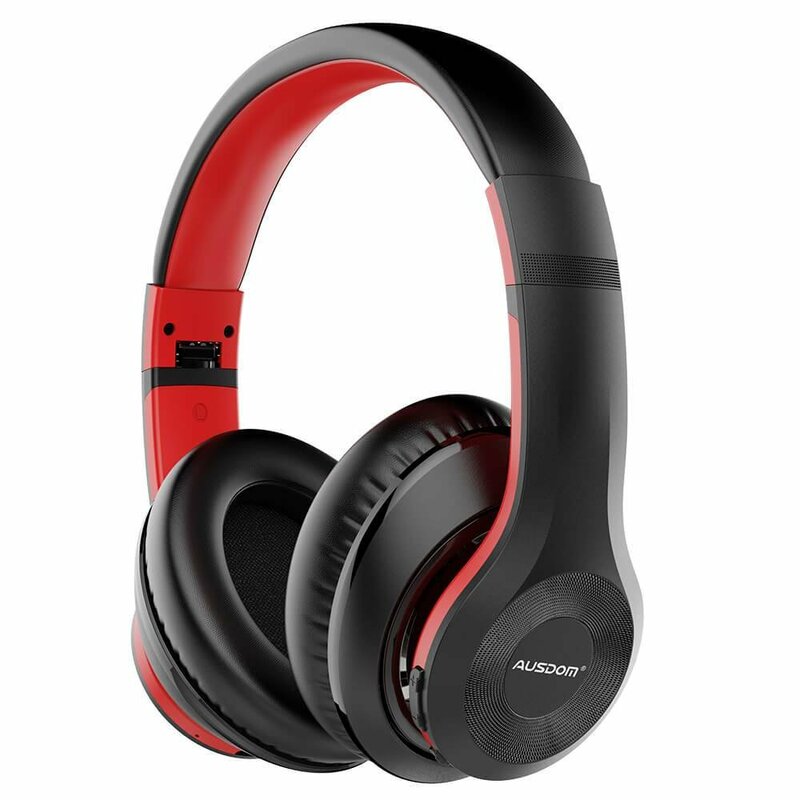 Casti wireless on-ear Ausdom ANC10, active noise cancelling, rosu