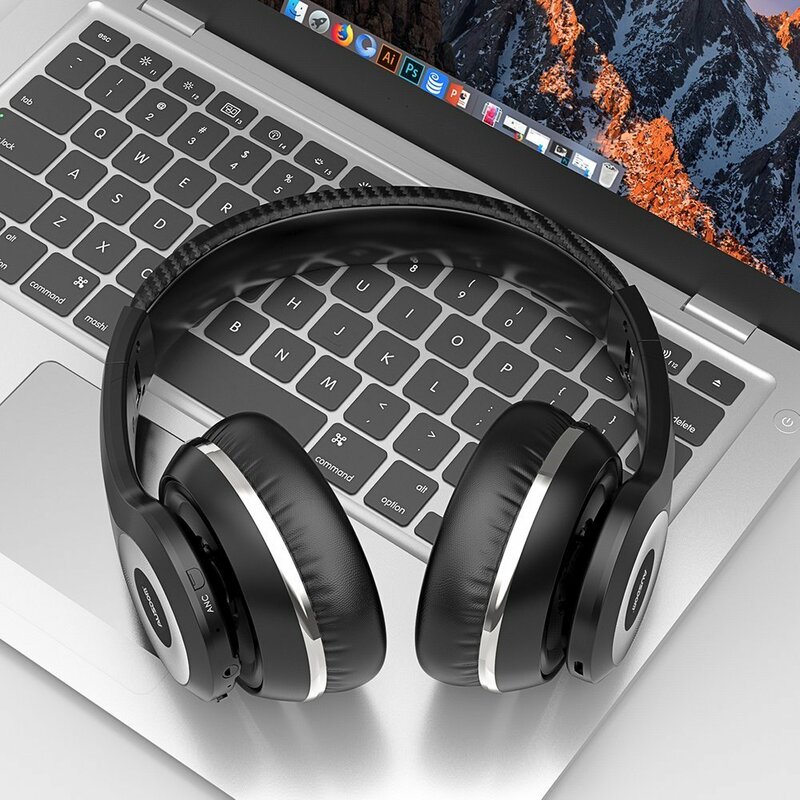 Casti wireless on-ear Ausdom ANC10, active noise cancelling, negru