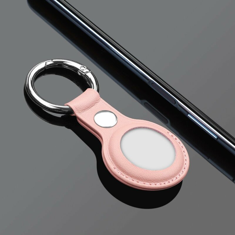 Husa Apple AirTag Loop tip breloc chei, piele naturala, roz