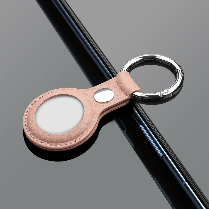 Husa Apple AirTag Loop tip breloc chei, piele naturala, roz