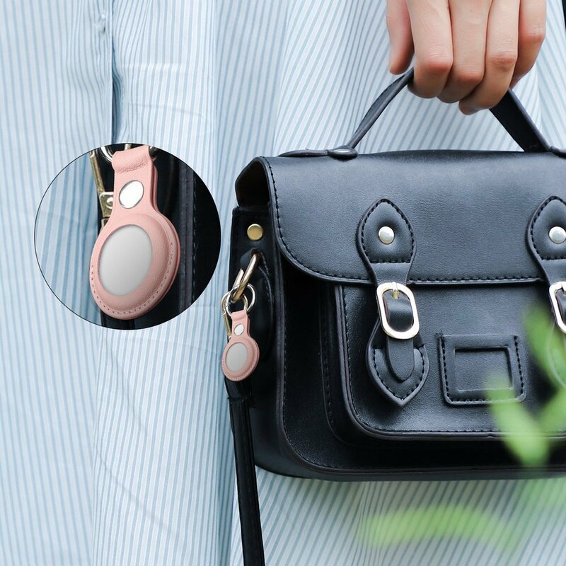 Husa Apple AirTag Loop tip breloc chei, piele naturala, roz