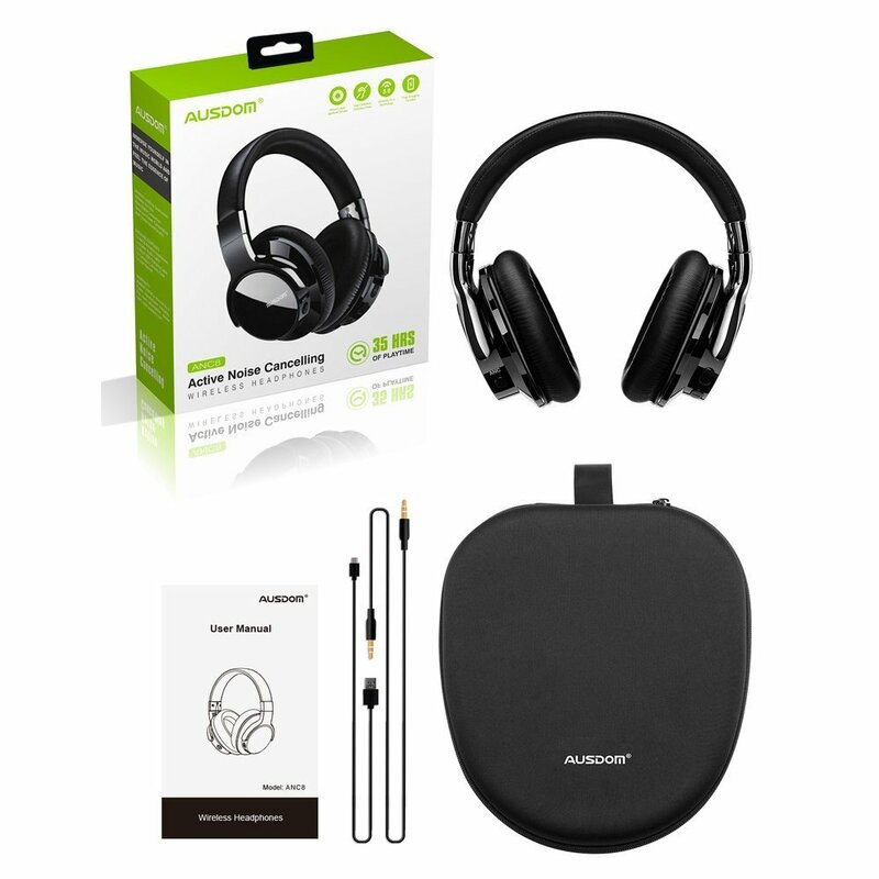 Casti wireless over-ear Ausdom ANC8, active noise cancelling, negru