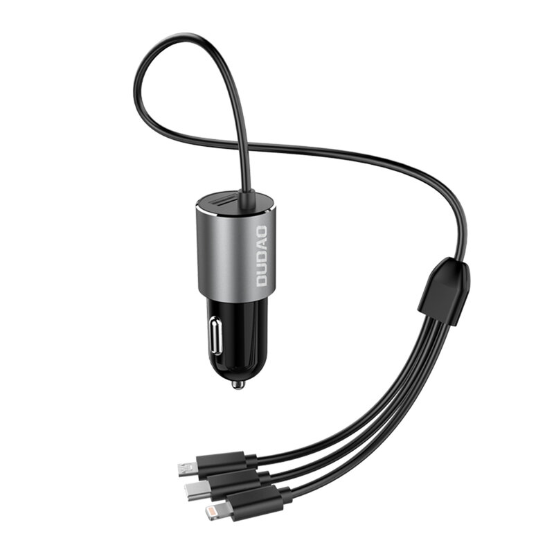 Incarcator auto USB + cablu 3 in 1 Dudao R5ProN, 3.4A, negru