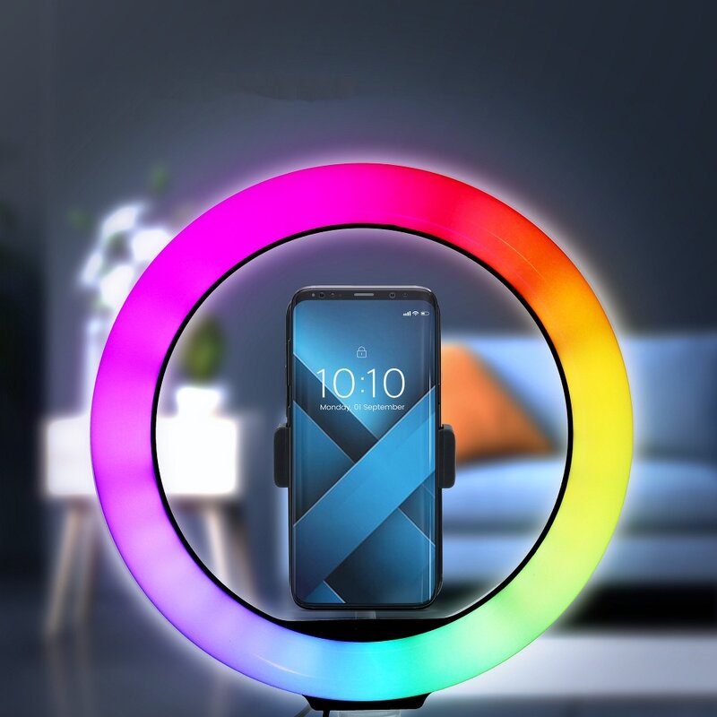 Lampa circulara LED ring light telefon cu lumina RGB + trepied