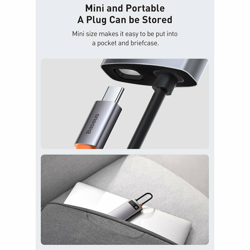 Hub USB-C Baseus la HDMI, Type-C, 3x USB, RJ45, 100W, gri, CAHUB-CW0G